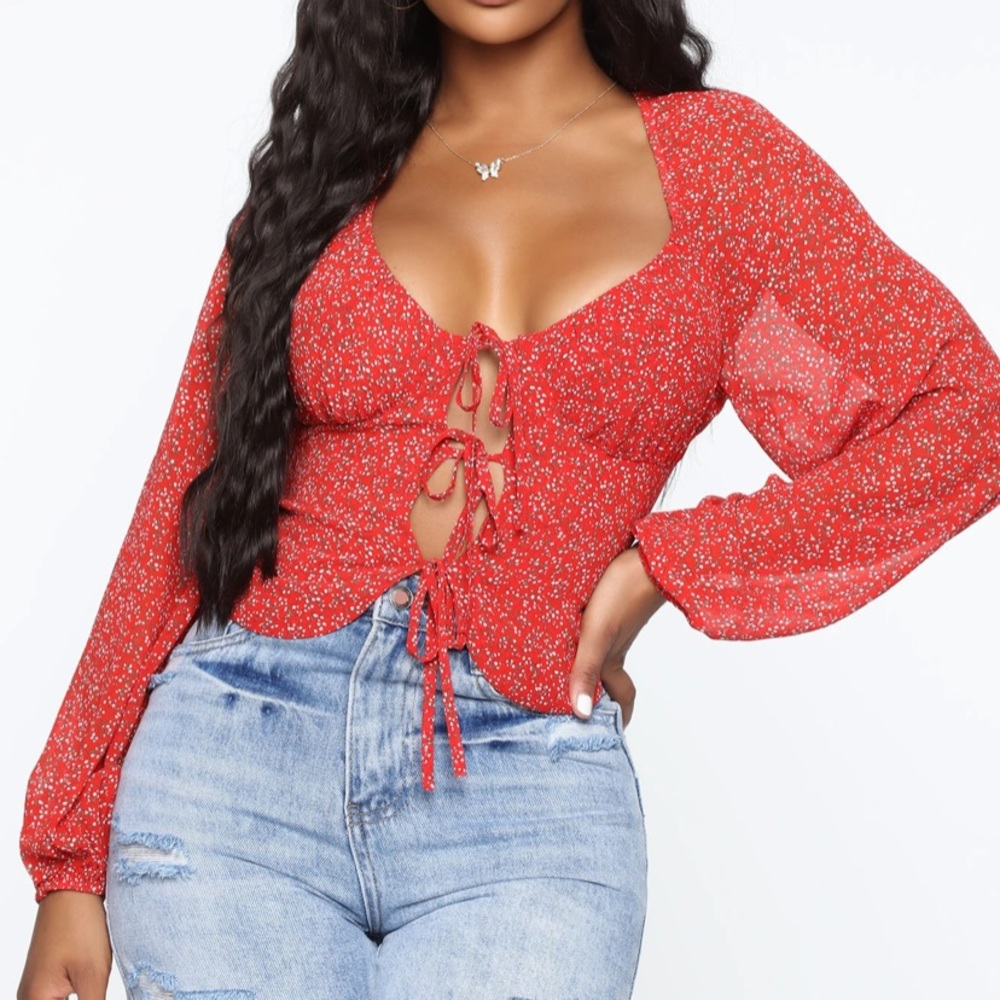 Red Chiffon Top, size M